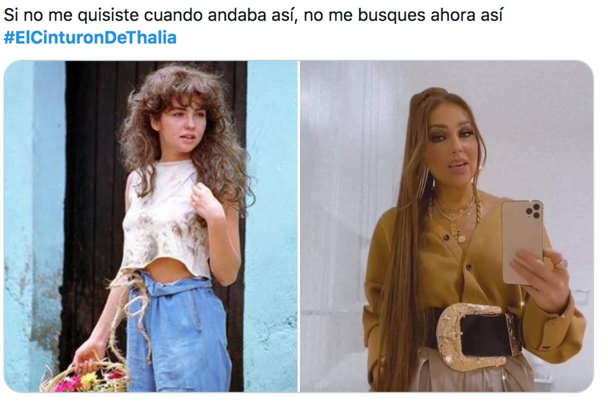 Thalía se convierte en meme por enorme cinturón