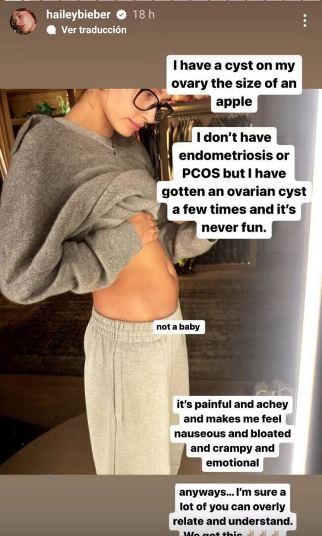 La modelo asegura que tiene un quiste en uno de sus ovarios