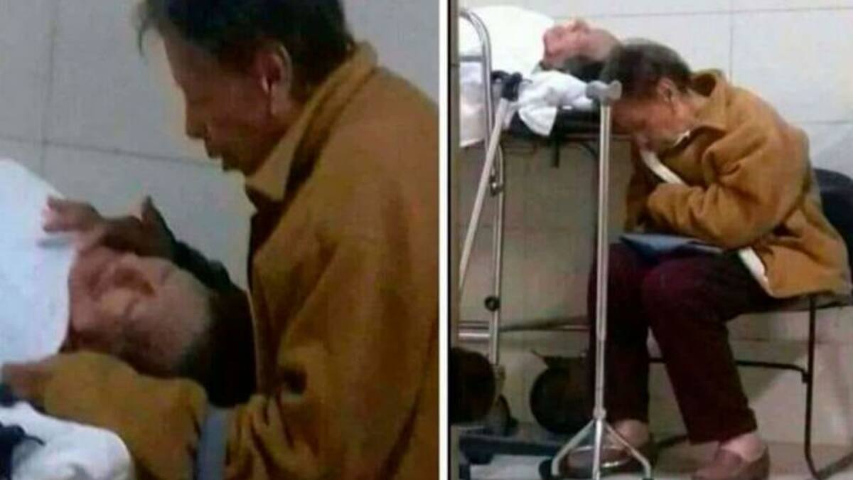 No te voy a dejar solo: Mujer de 83 no se despega de su esposo en hospital