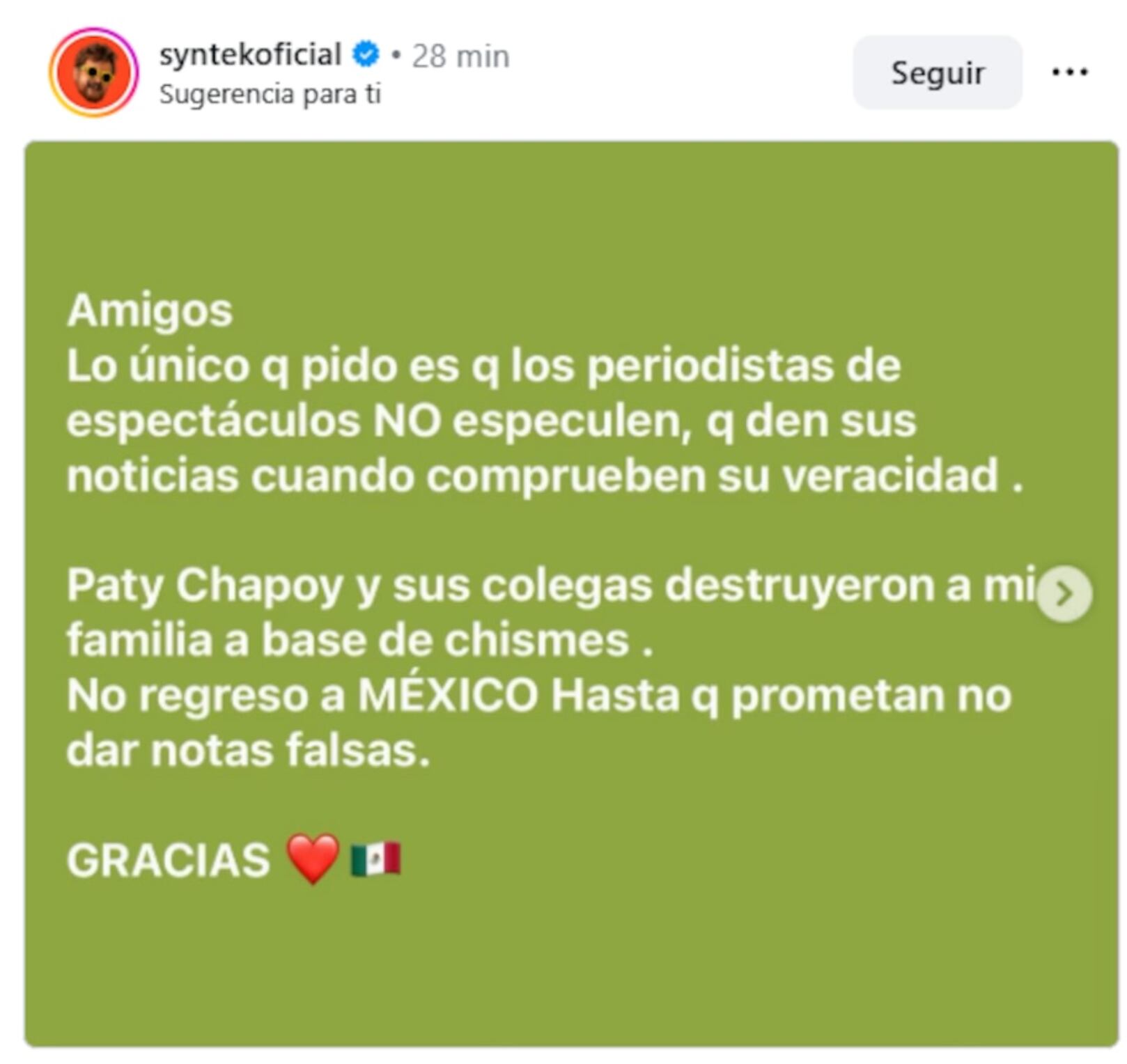 Aleks Syntek arremete contra Pati Chapoy