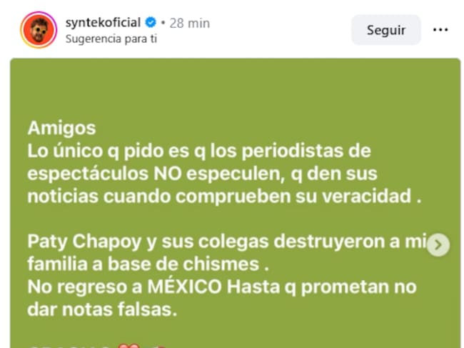 Aleks Syntek arremete contra Pati Chapoy