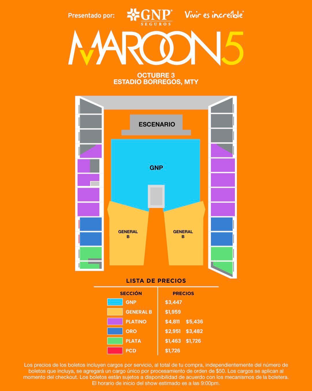 Mapa para Maroon 5 en Monterrey