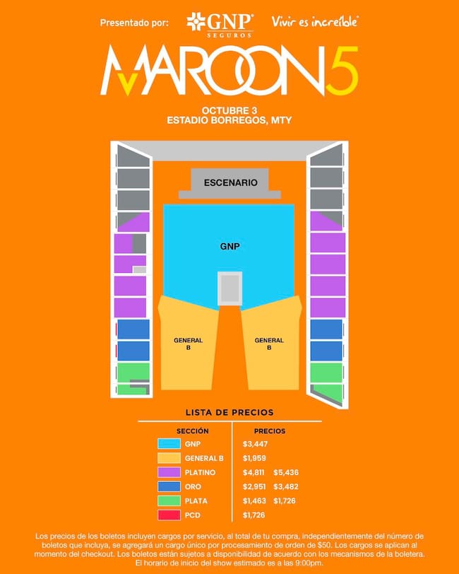 Mapa para Maroon 5 en Monterrey