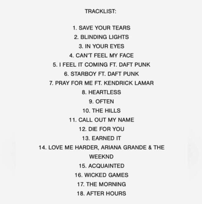 Tracklist de The Weeknd para el Super Bowl