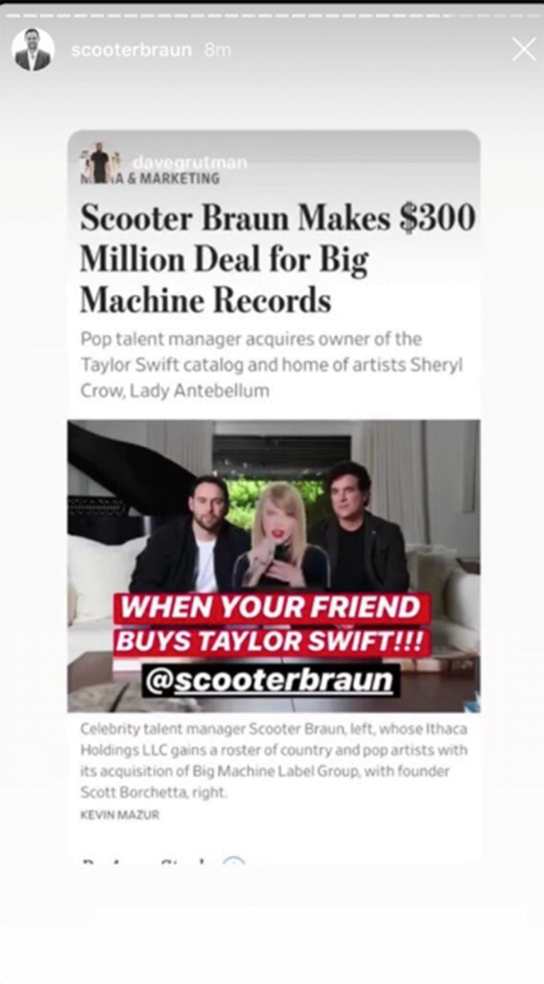Vieja captura de Scooter Braun en IG