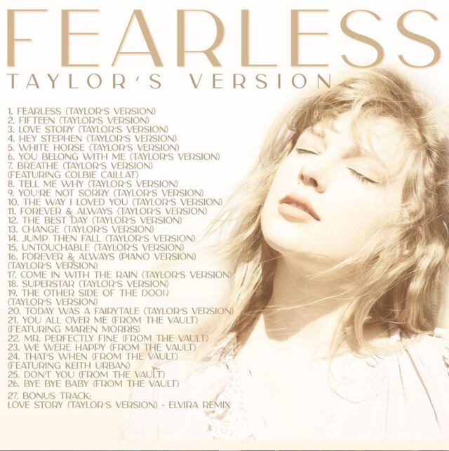 Fearless Taylor&#039;s Version. Lista de canciones del relanzamiento del disco de Taylor Swift