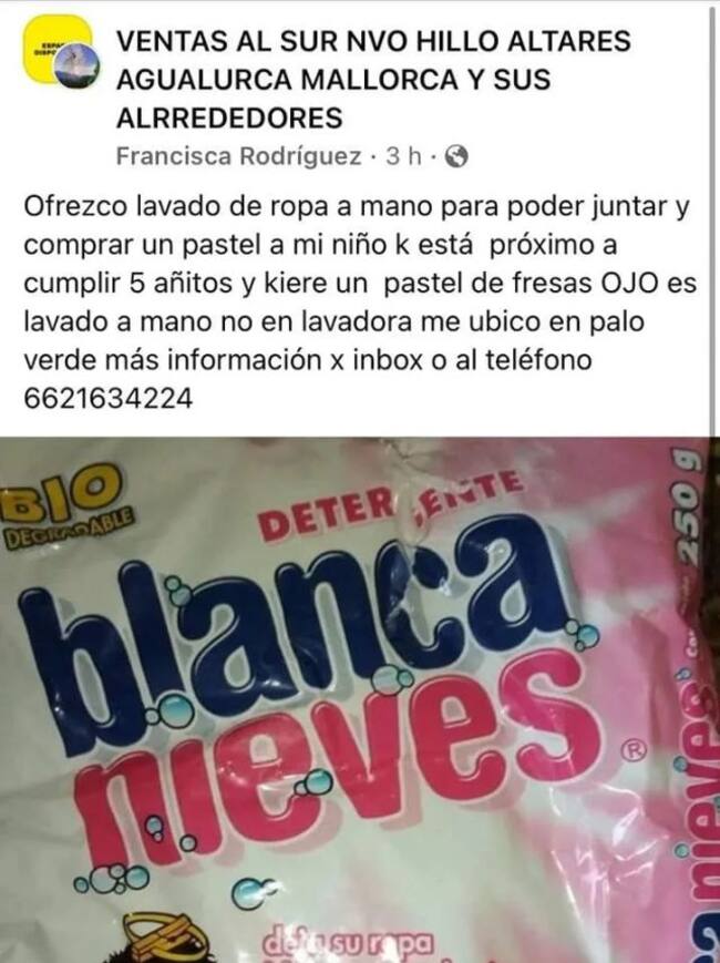 Mujer ofrece lavar ropa a mano para comprar pastel de cumpleaños de su hijo