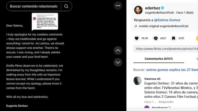 Eugenio Derbez le pide disculpas a Selena Gomez luego de criticarla por su actuación en "Emilia Pérez"