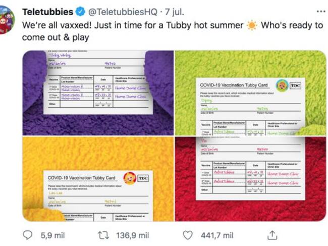 Los Teletubbies ya se vacunaron, las redes sociales los hacen viral