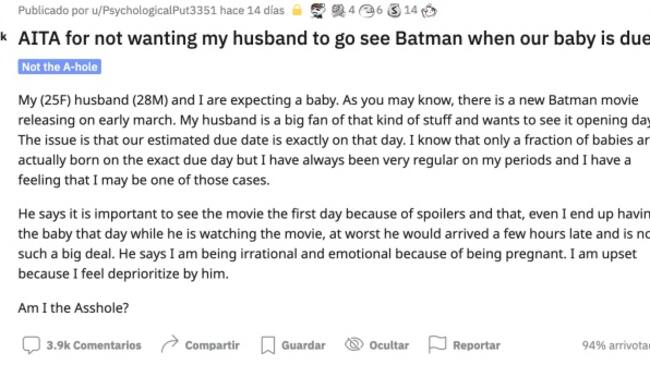 Hombre prefiere ir al estreno de The Batman que al nacimiento de su hijo