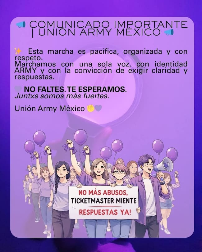 Marcha Army contra Ticketmaster y Ocesa