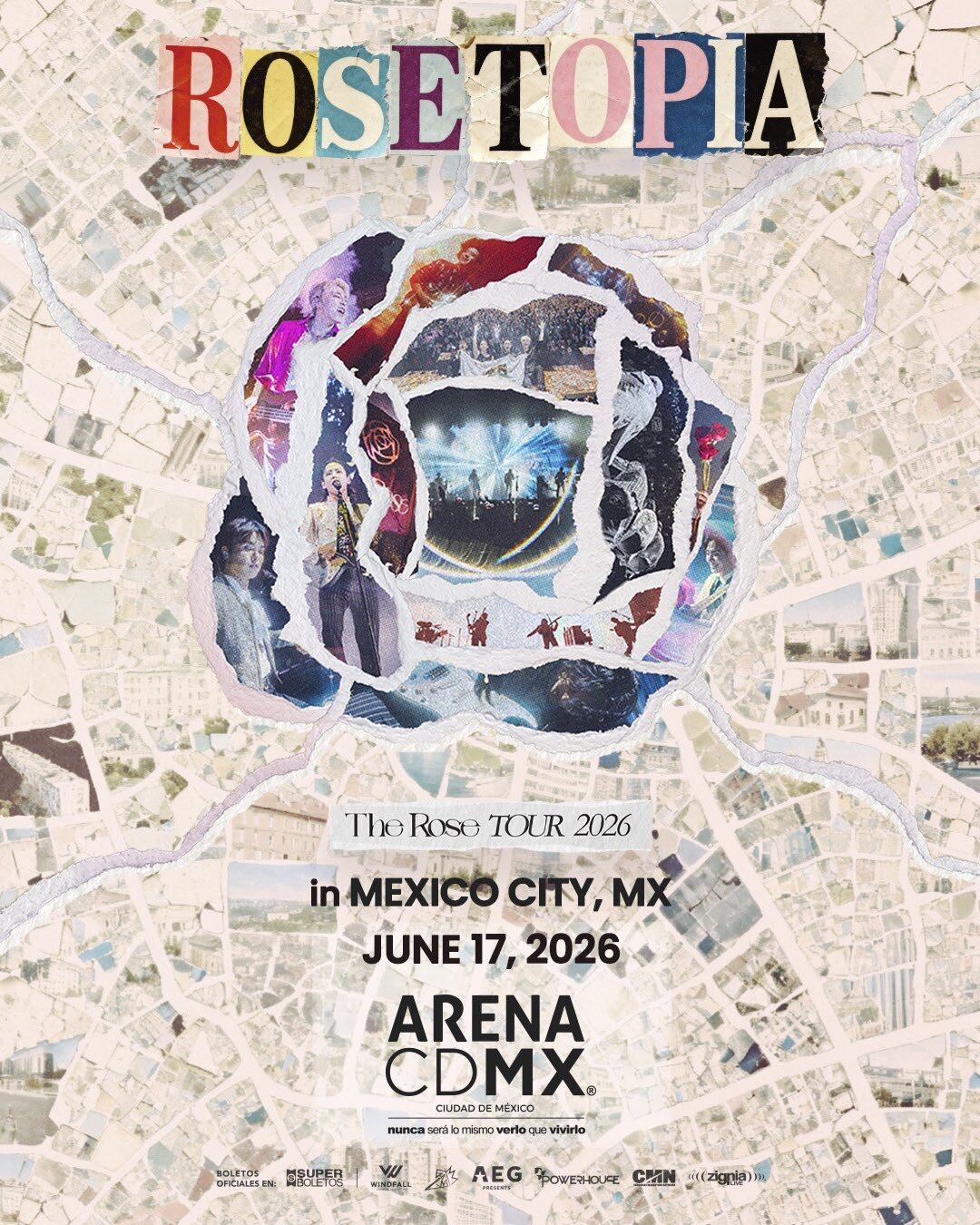Cartel oficial de los conciertos de The Rose en México.