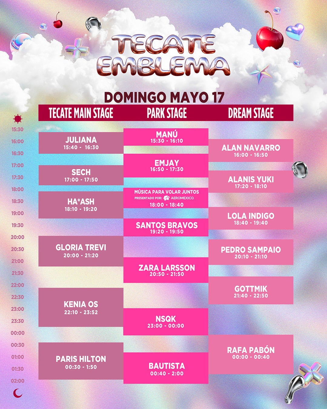 Horarios para el Tecate Emblema Domingo