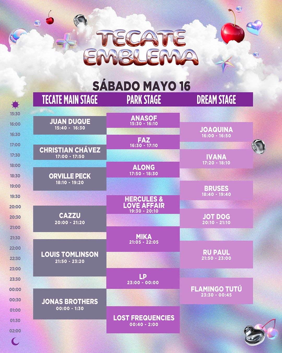 Horarios para el Tecate Emblema Sábado