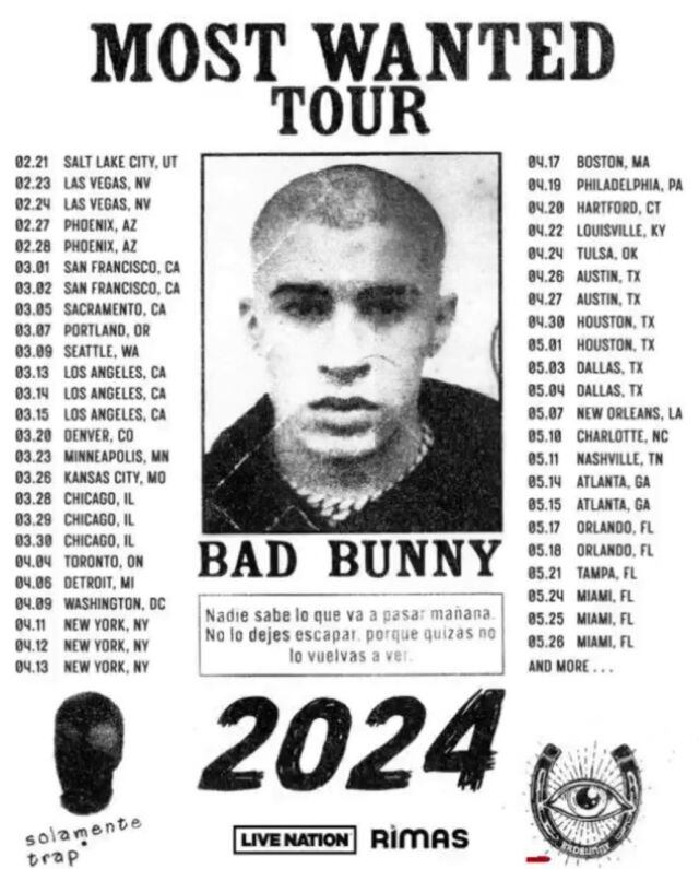 Bad Bunny anuncia su tour “Most Wanted” para el 2024