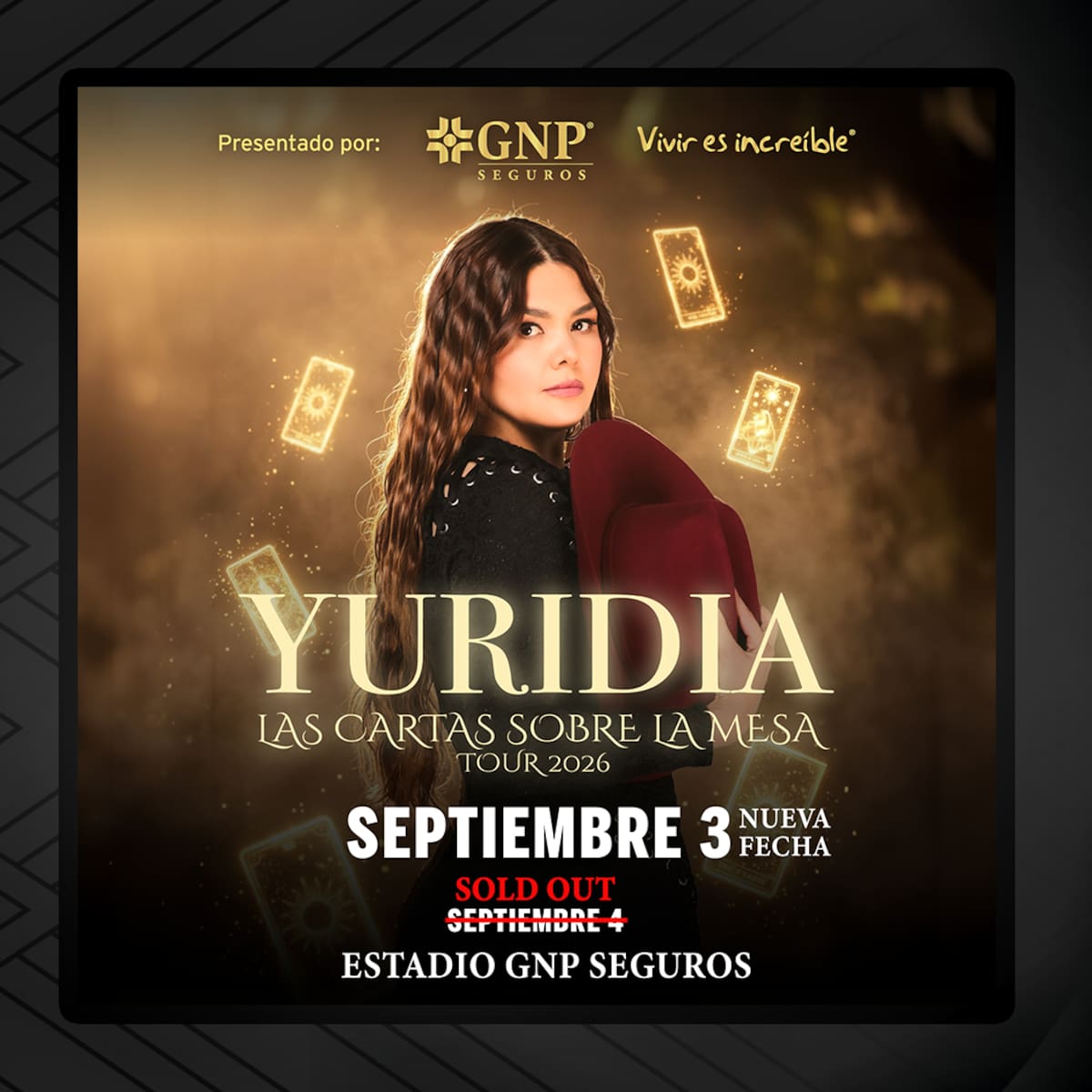Yuridia llega al Estadio GNP Seguros con su tour “Las cartas sobre la mesa Tour”