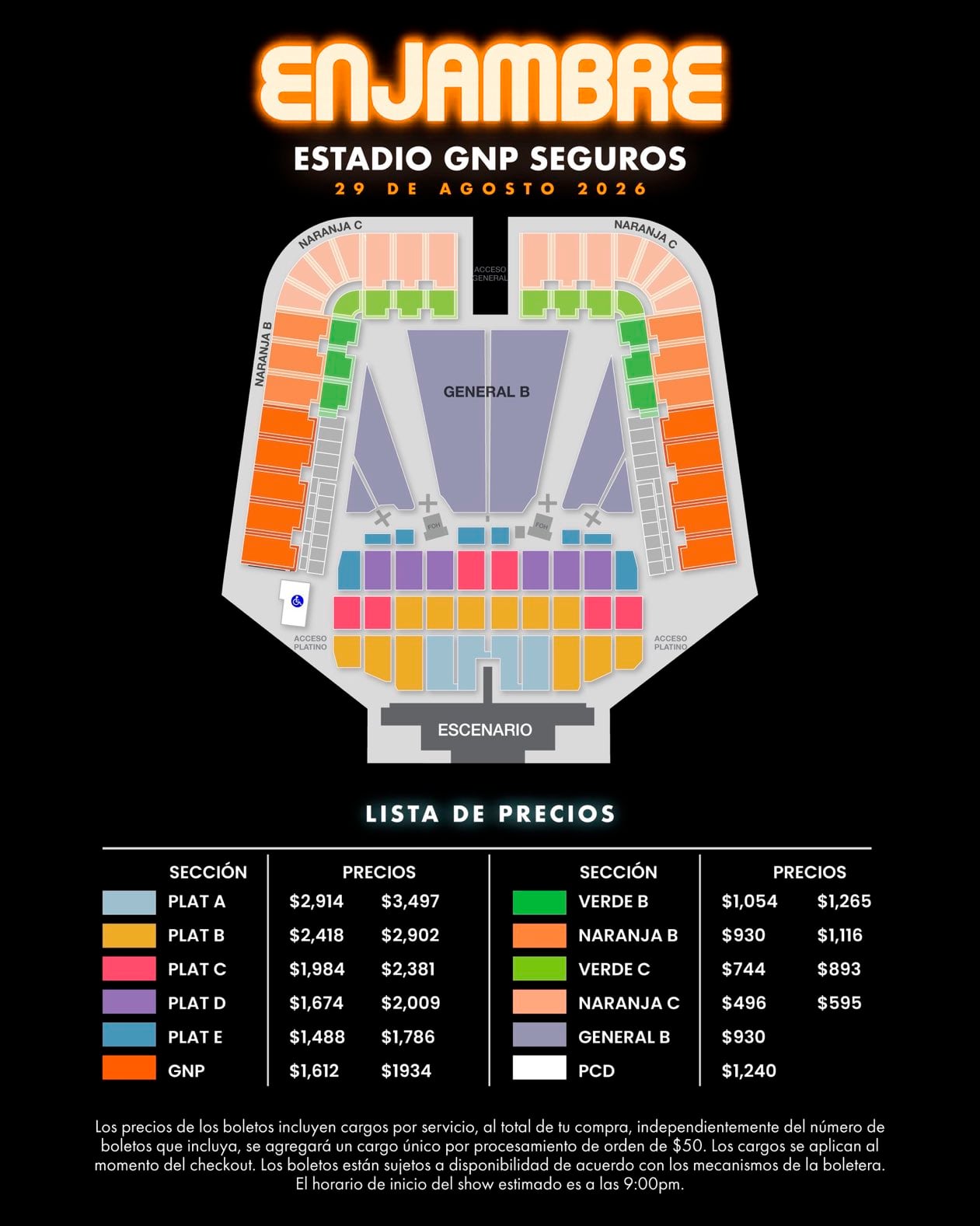 Precios para Enjambre en el Estadio GNP Seguros 2026