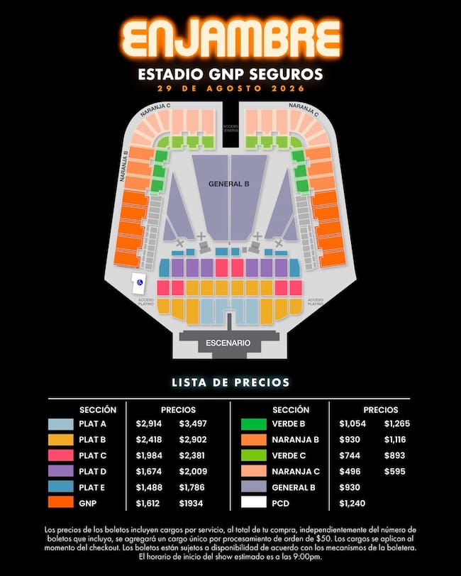Precios para Enjambre en el Estadio GNP Seguros 2026