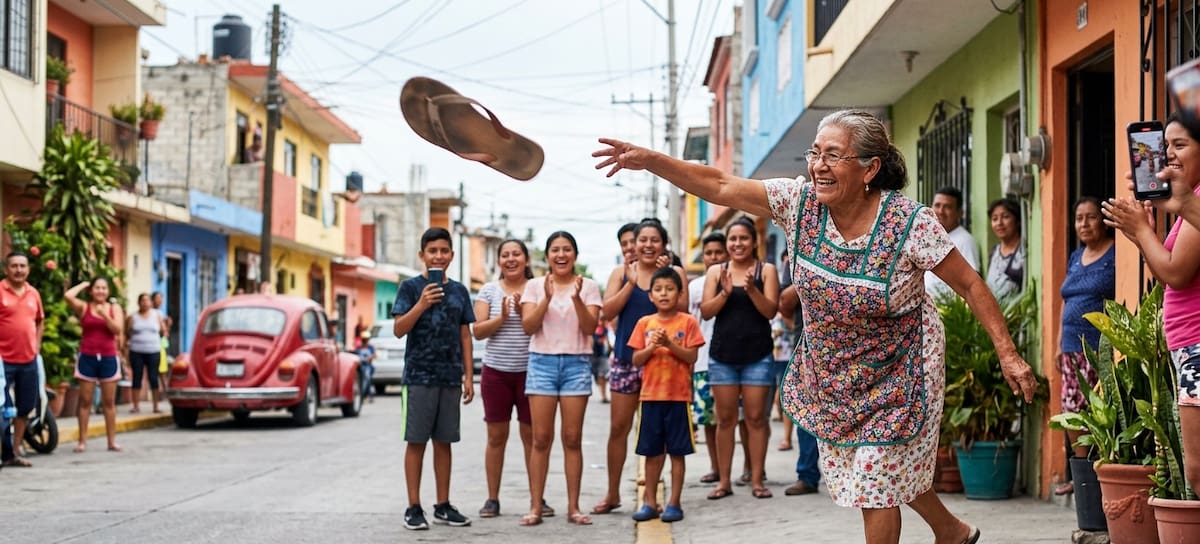 Abuelita se hace viral por su lanzamiento de chancla
