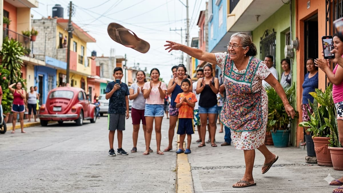 Esta abuelita demostró que es una experta en el lanzamiento de chancla y su hazaña se hace viral