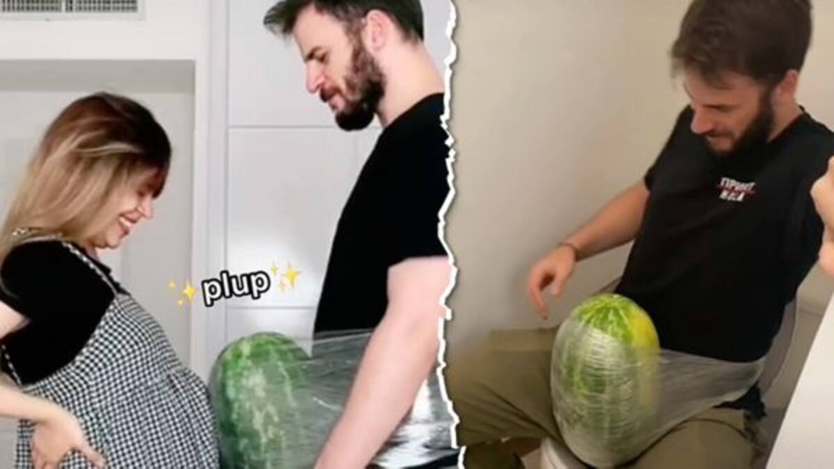 Hombre se amarra una sandía para sentir lo mismo que su esposa embarazada