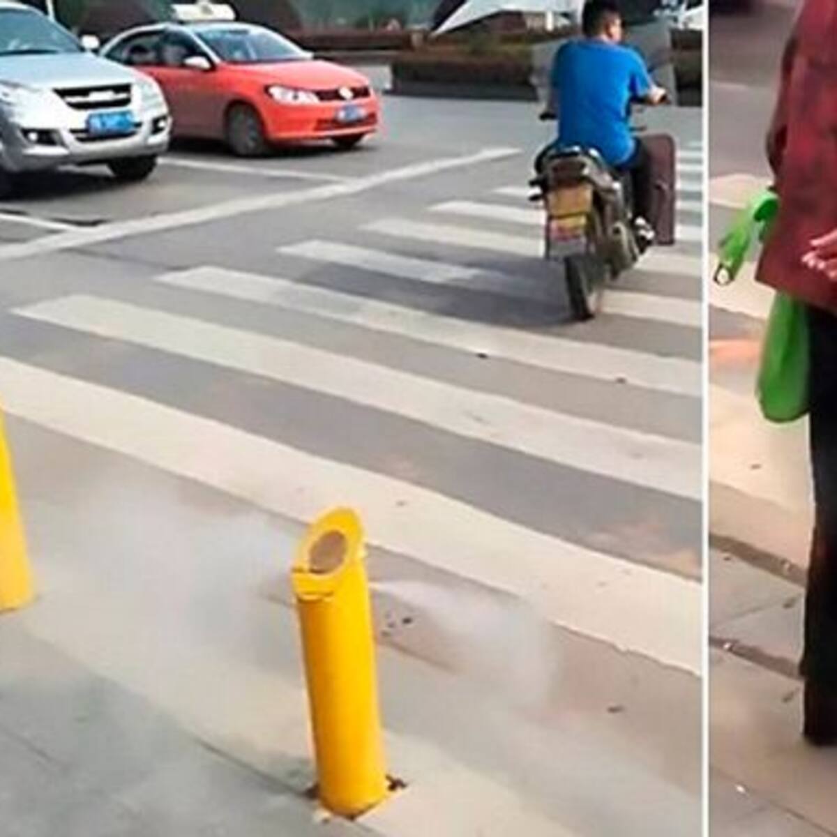 Combaten a los peatones imprudentes rociándoles agua