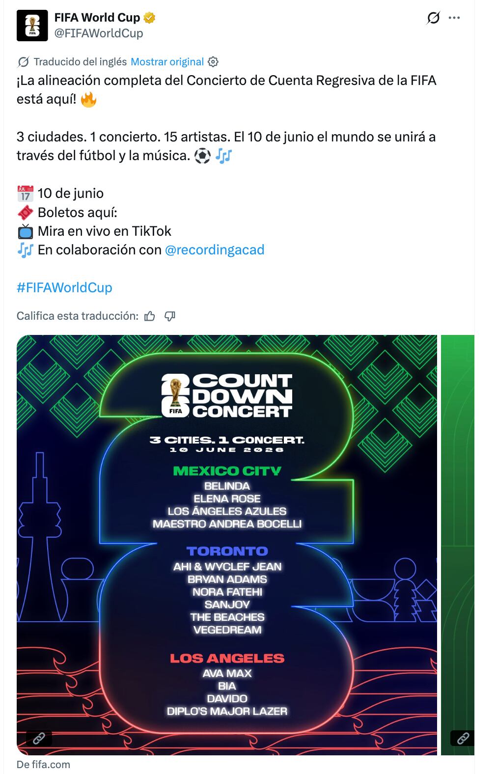 Alineación de los FIFA Count Down Concerts