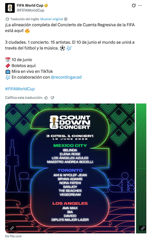 Alineación de los FIFA Count Down Concerts