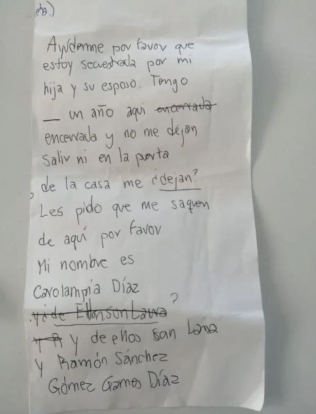 En la nota, claramente acusa a su hija y a su yerno de maltrato