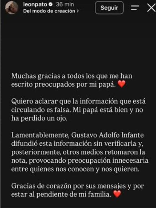 Comunicado compartido a través de Instagram por @leonpato