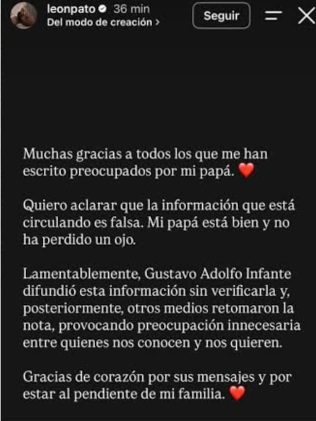 Comunicado compartido a través de Instagram por @leonpato