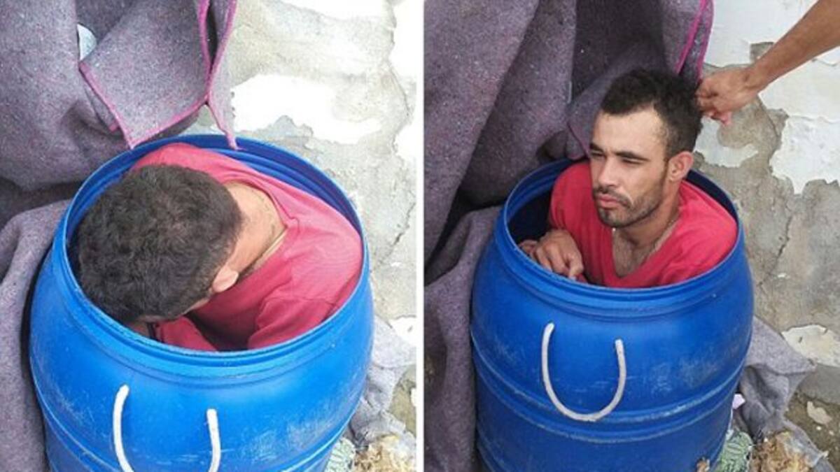 ¡Se escapa en bote de basura !