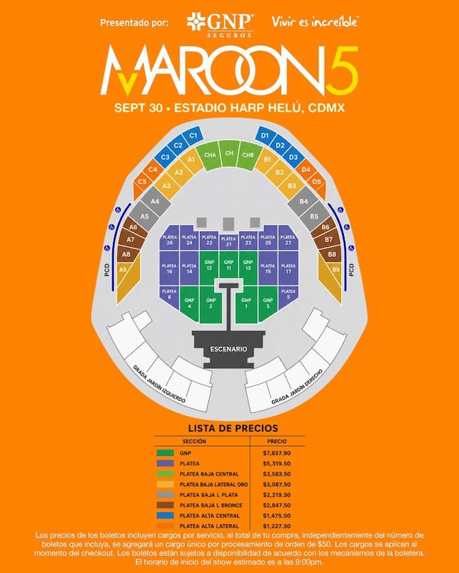 Mapa para Maroon 5 en CDMX