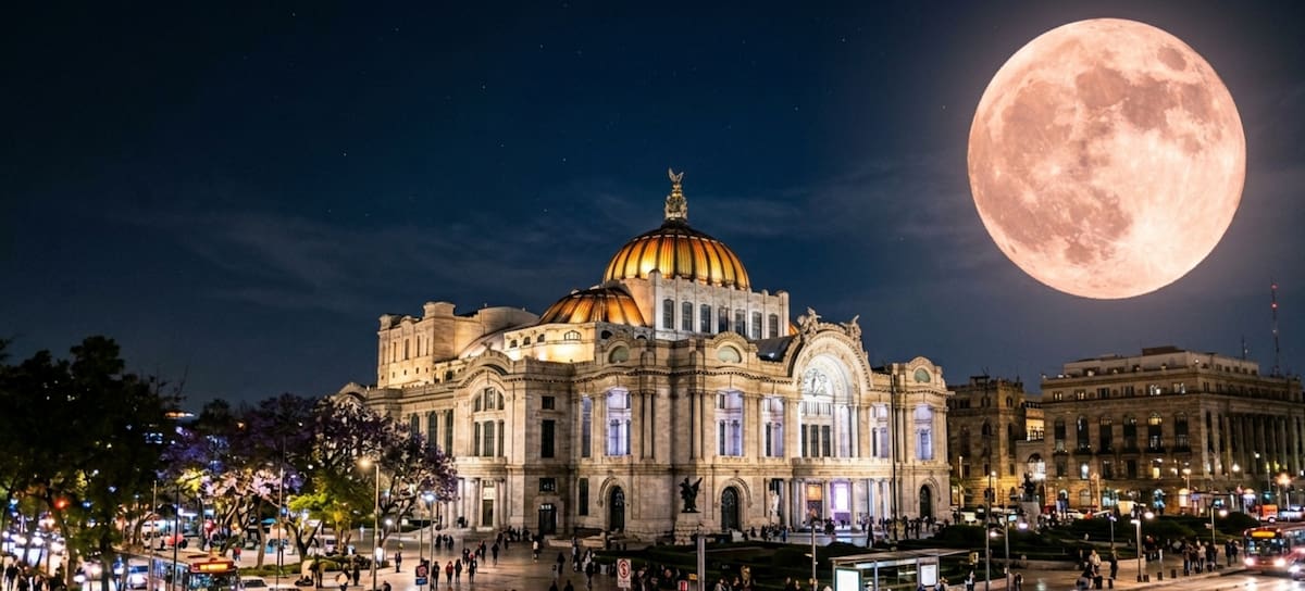 Luna Rosa desde la CDMX (Creada con ia)