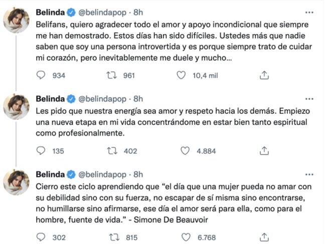 Belinda manda mensaje tras ruptura con Christian Nodal