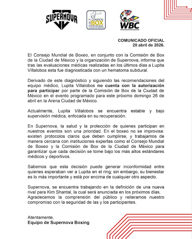 Comunicado oficial de Super Nova