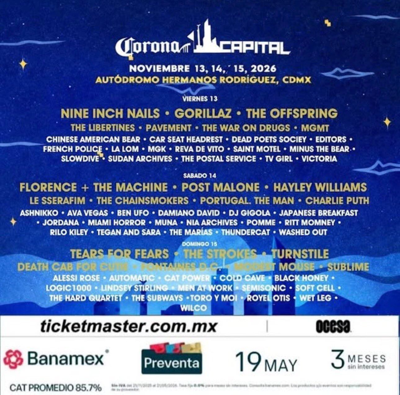 Cártel "tentativo" del Corona Capital 2026