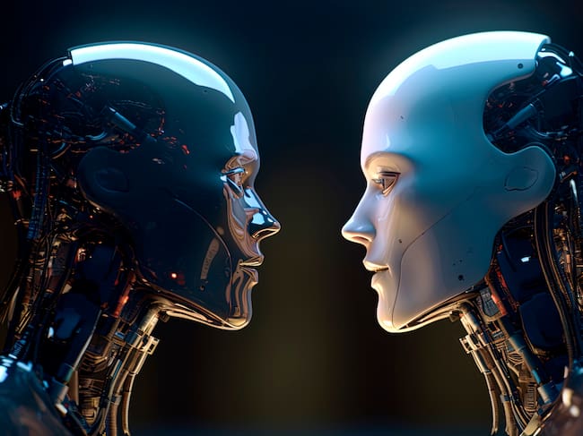 Humanoid robots facing each other, illustration