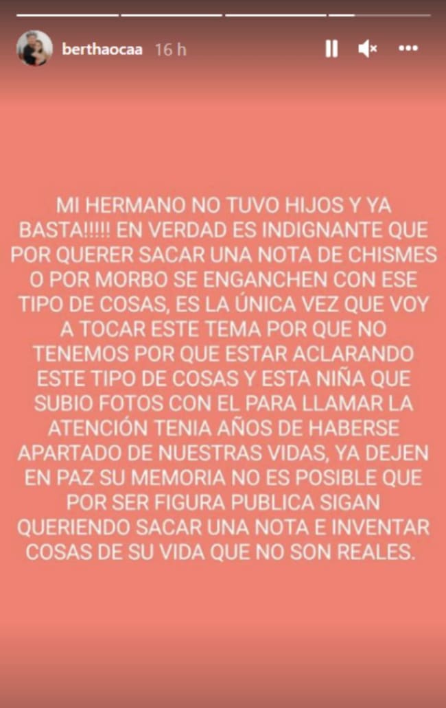 Hermana de Octavio Ocaña sale en su defensa luego de supuesto hijo no reconocido