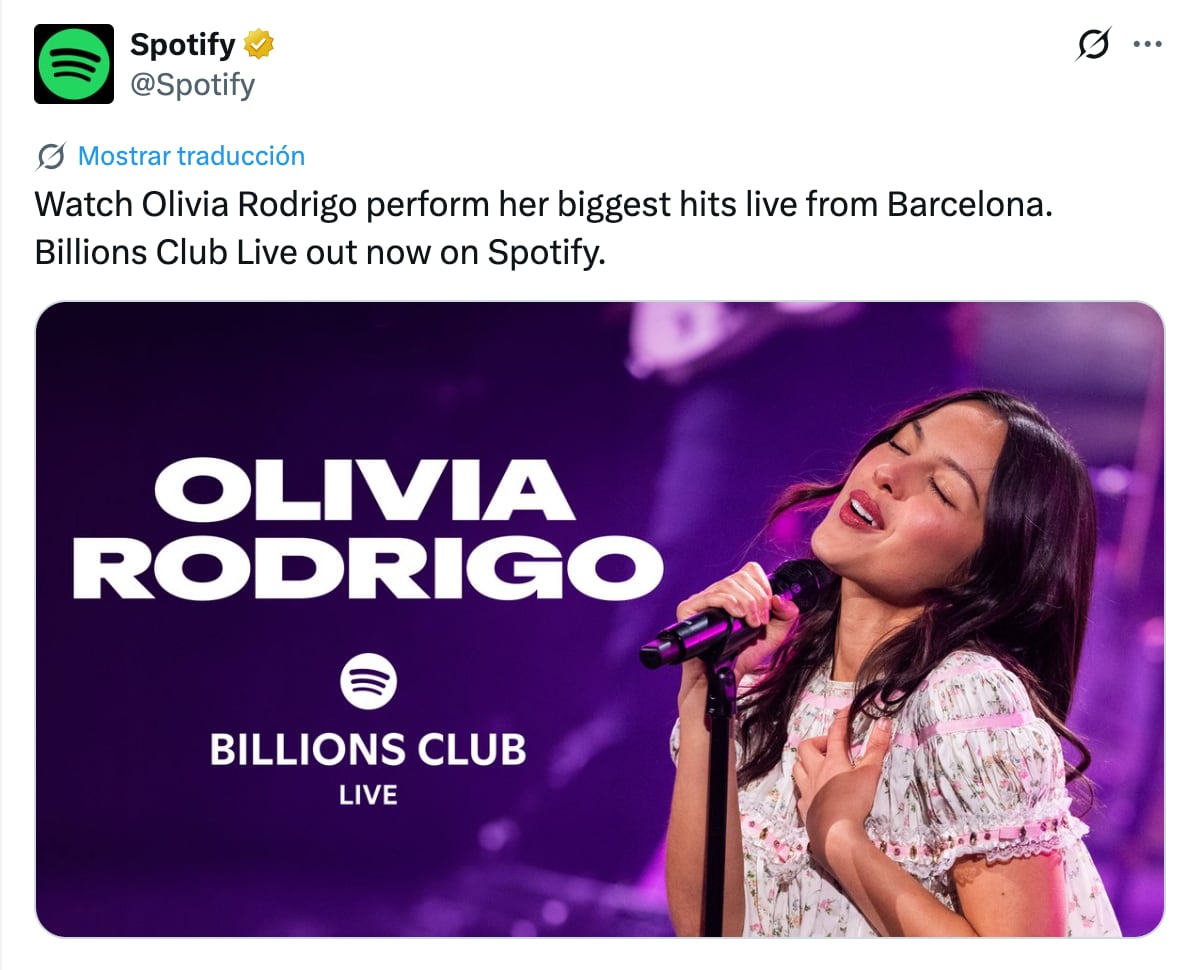 Olivia Rodrigo en concierto para Spotify