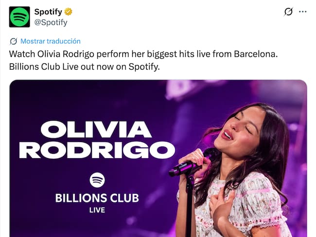 Olivia Rodrigo en concierto para Spotify