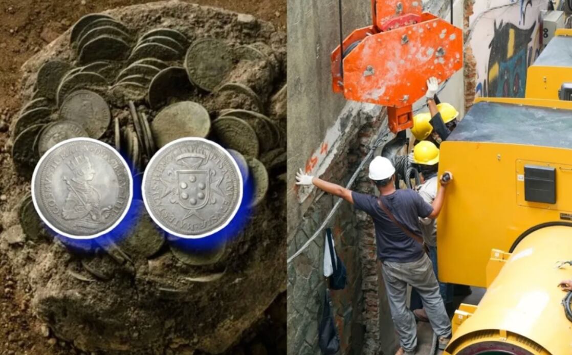 Grupo de albañiles encontraron monedas de plata de más de 400 años.