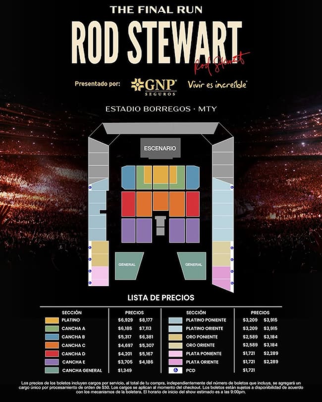 Rod Stewart en México - Mapa MTY