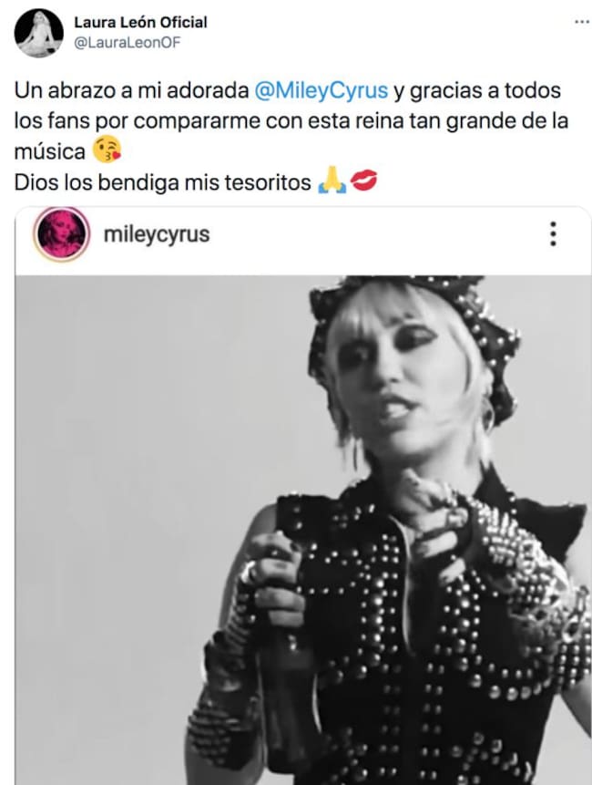 Laura León agradece a sus fans en Twitter por compararla con Miley Cyrus