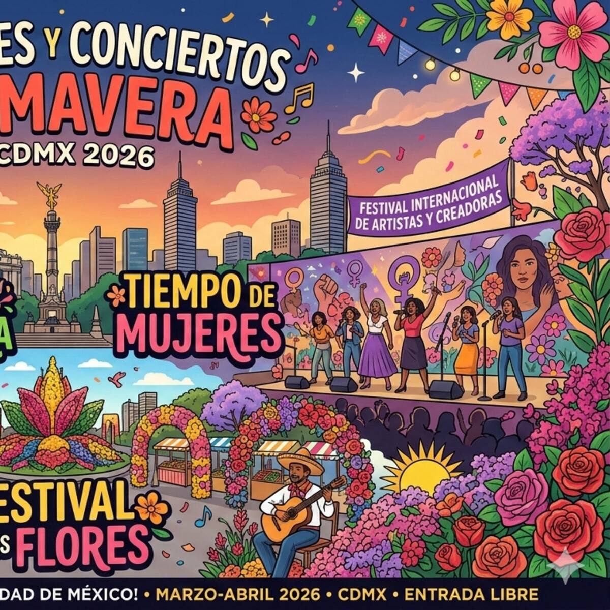 Festivales y conciertos de primavera en CDMX 2026: Noche de Primavera, Tiempo de Mujeres y Festival de las Flores