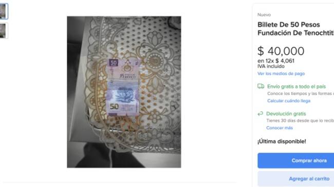 Billete de 50 pesos se vende hasta en 40 mil pesos