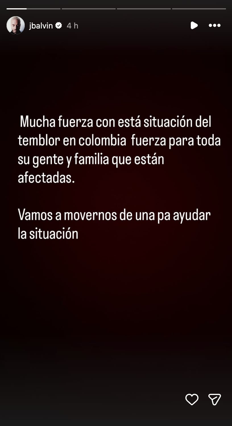 J Balvin reacciona al terremoto en Colombia