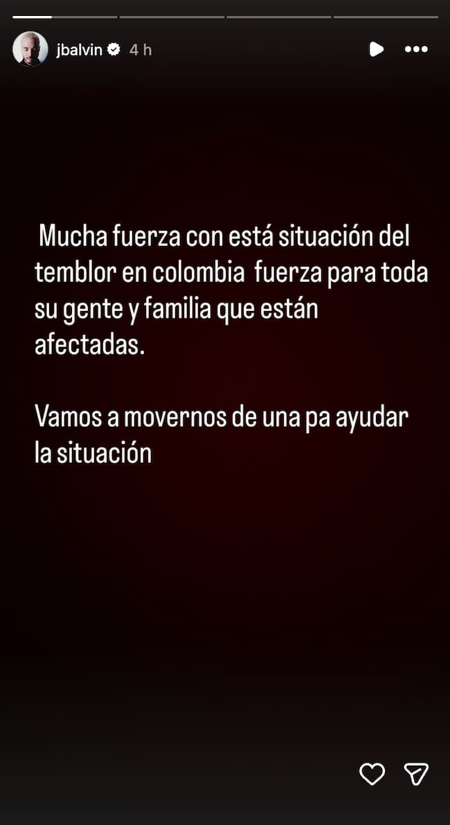 J Balvin reacciona al terremoto en Colombia