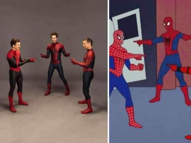 Meme de los Spider-Man señalándose VS recreación