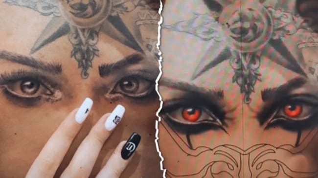 Así quedaría el tatuaje de Christian Nodal de los ojos de Belinda, si lo arreglara el tatuador de Lupillo Rivera